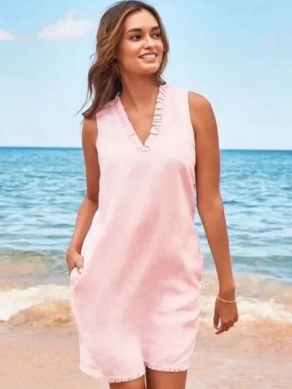 Tommy Bahama Pink Sleeveless V-Neck Shift Dress